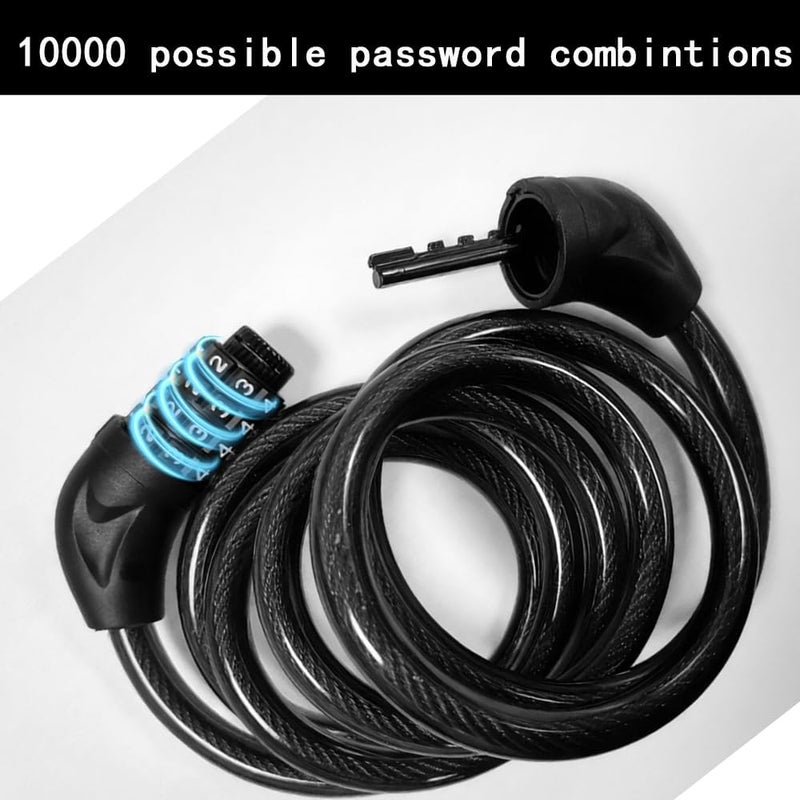 FBGAGH Bicycle Cable Lock, 4-Digit Combination, 6-Foot Long, Resettable Anti-Theft Bicycle Lock,Accessories for Mountain Bike, Road Bike, Electric Bicycle, Scooter（Black） - Image 3